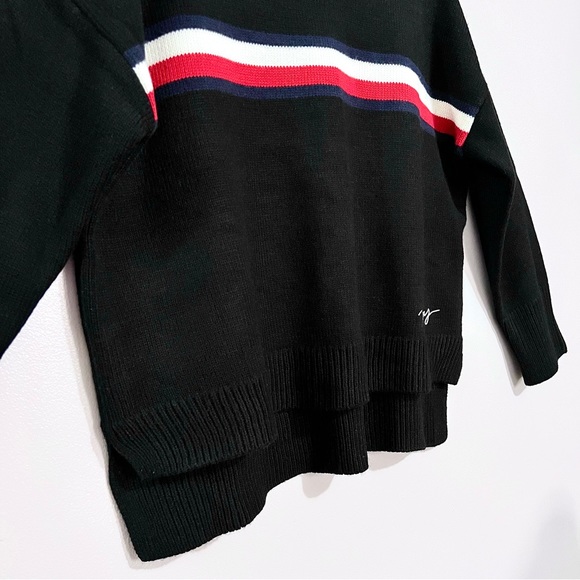Tommy Hilfiger Noir Knitted High-Low Sweater with Triple Color-block Stripes - Picture 9 of 15